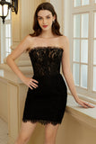 Trendy Sheath Strapless Black Corset Cocktail Dress with Beading