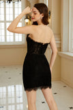 Trendy Sheath Strapless Black Corset Cocktail Dress with Beading