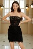 Trendy Sheath Strapless Black Corset Cocktail Dress with Beading