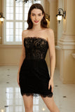 Trendy Sheath Strapless Black Corset Cocktail Dress with Beading