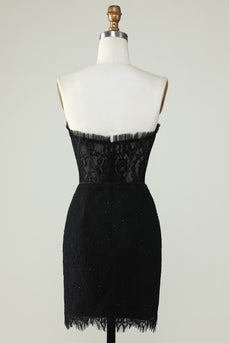 Strapless Black Short Formal Dress with Beading