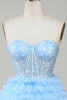 Load image into Gallery viewer, Cute A-Line Sweetheart Blue Corset Short Formal Dress with Ruffles