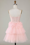 Trendy A-Line Sweetheart Pink Short Formal Dress with Ruffles