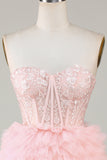 Trendy A-Line Sweetheart Pink Short Formal Dress with Ruffles