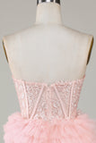 Trendy A-Line Sweetheart Pink Short Formal Dress with Ruffles