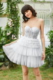 White Tiered Corset A-Line Tulle Little White Dress