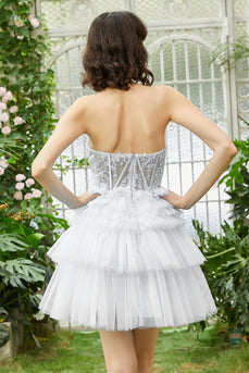 White Tiered Corset A-Line Tulle Little White Dress