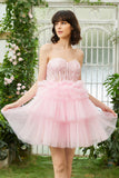 A-Line Sweetheart Pink Short Formal Dress