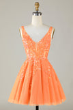 Sparkly Orange A Line Glitter Short Formal Dress with Sequins