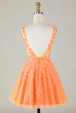 Sparkly Orange A Line Glitter Short Formal Dress with Sequins