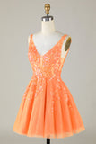 Sparkly Orange A Line Glitter Short Formal Dress with Sequins