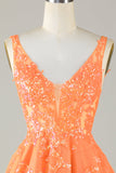 Sparkly Orange A Line Glitter Short Formal Dress with Sequins