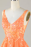 Sparkly Orange A Line Glitter Short Formal Dress with Sequins