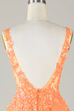 Sparkly Orange A Line Glitter Short Formal Dress with Sequins