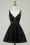 Orange A Line Glitter Short Formal Dress with Sequins
