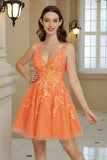 Sparkly Orange A Line Glitter Short Formal Dress with Sequins