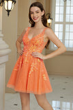 Orange A Line Glitter Short Formal Dress with Sequins