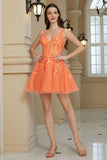 Orange A Line Glitter Short Formal Dress with Sequins