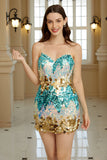 Unique Sheath Spaghetti Straps Blue Sequins Short Formal Dress