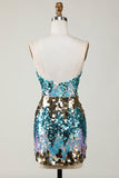 Sparkly Blue Sequined Tight Semi Formal Dress