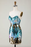 Sparkly Blue Sequined Tight Semi Formal Dress