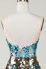Load image into Gallery viewer, Sparkly Blue Sequined Tight Semi Formal Dress