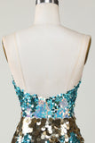 Sparkly Blue Sequined Tight Semi Formal Dress