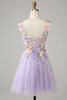 Load image into Gallery viewer, Purple Spaghetti Straps Tulle Short Formal Dress With 3D Flowers