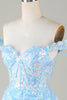 Load image into Gallery viewer, Sparkly Blue Corset Tiered Lace A-Line Short Formal Dress