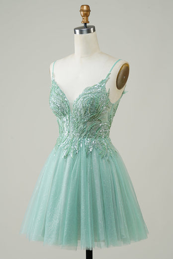 Green A Line Cute Short Formal Dress with Beading