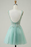 A Line Cute Green Short Formal Dress with Appliques