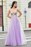 Gorgeous A Line Spaghetti Straps Lilac Long Formal Dress with Appliques