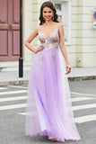 Gorgeous A Line Spaghetti Straps Lilac Long Formal Dress with Appliques