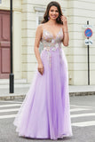 Gorgeous A Line Spaghetti Straps Lilac Long Formal Dress with Appliques