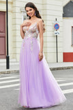 Gorgeous A Line Spaghetti Straps Lilac Long Formal Dress with Appliques