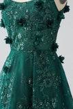 Glitter Dark Green Spaghetti Straps Lace Flower Long Corset Formal Dress