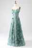 Load image into Gallery viewer, Glitter Grey Green Lace Flower Long Corset Formal Dress