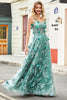 Load image into Gallery viewer, Green Spaghetti Straps A Line Formal Dress with Appliques