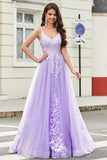 Gorgeous A Line Spaghetti Straps Lilac Tulle Long Formal Dress with Appliques