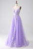 Load image into Gallery viewer, Lilac A-Line Spaghetti Straps Tulle Long Formal Dress with Appliques
