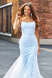 Light Blue Sparkly Beaded Mermaid Long Formal Dress