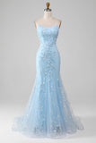 Mermiad Blush Spaghetti Straps Formal Dress with Appliques