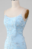 Sparkly Light Blue Beaded Mermaid Long Formal Dress