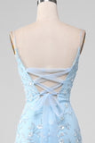 Sparkly Light Blue Beaded Mermaid Long Formal Dress