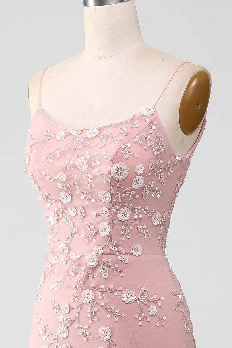 Load image into Gallery viewer, Mermiad Blush Spaghetti Straps Formal Dress with Appliques