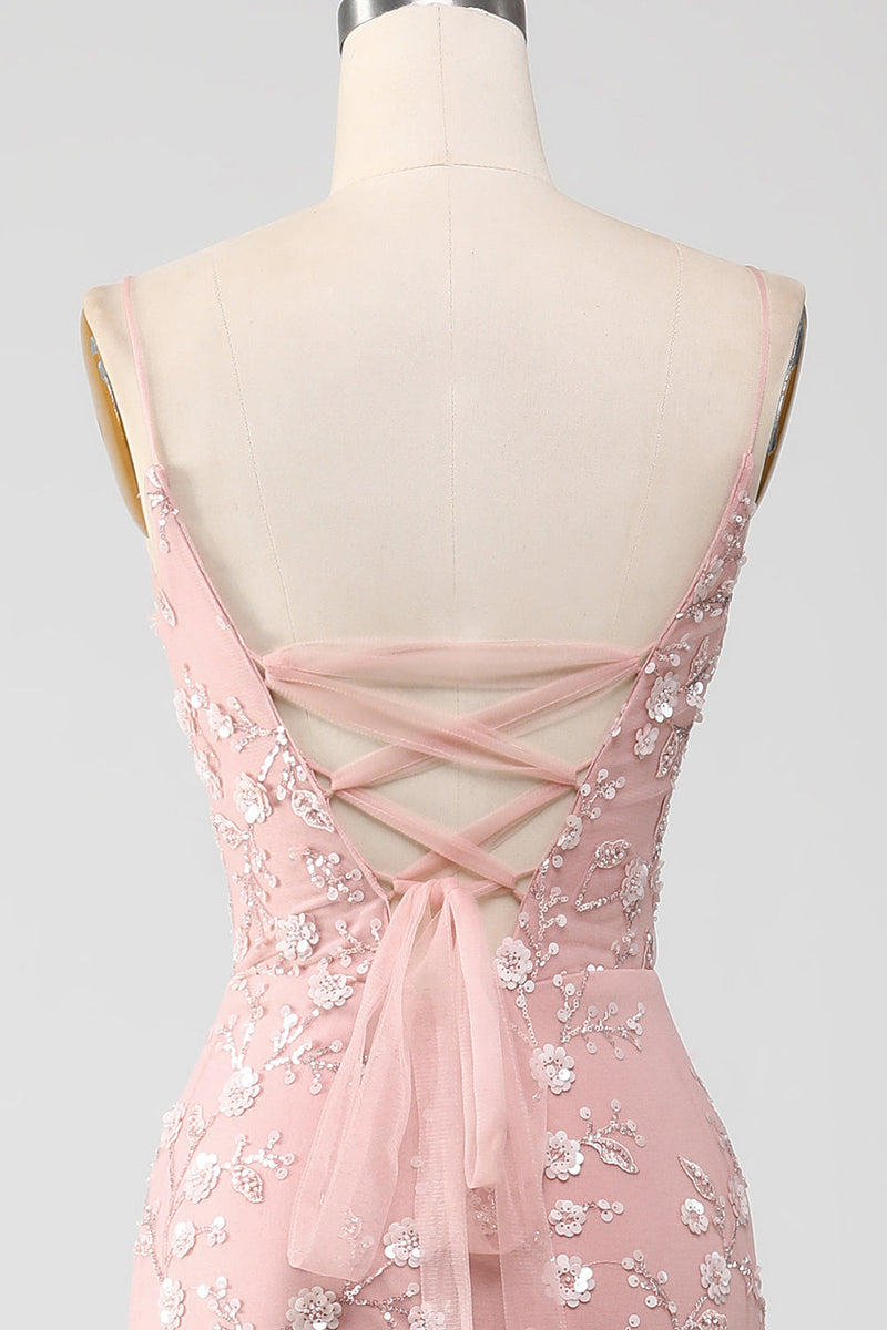 Load image into Gallery viewer, Mermiad Blush Spaghetti Straps Formal Dress with Appliques