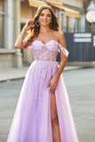 Off The Shoulder Lilac A-Line Beaded Corset Formal Dress