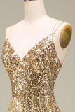 Sparkly Mermaid Golden Long Formal Dress with Slit