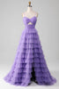 Load image into Gallery viewer, Purple Tulle A-Line Tiered Long Formal Dress with Slit