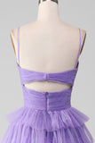 Purple Tulle A-Line Tiered Long Formal Dress with Slit